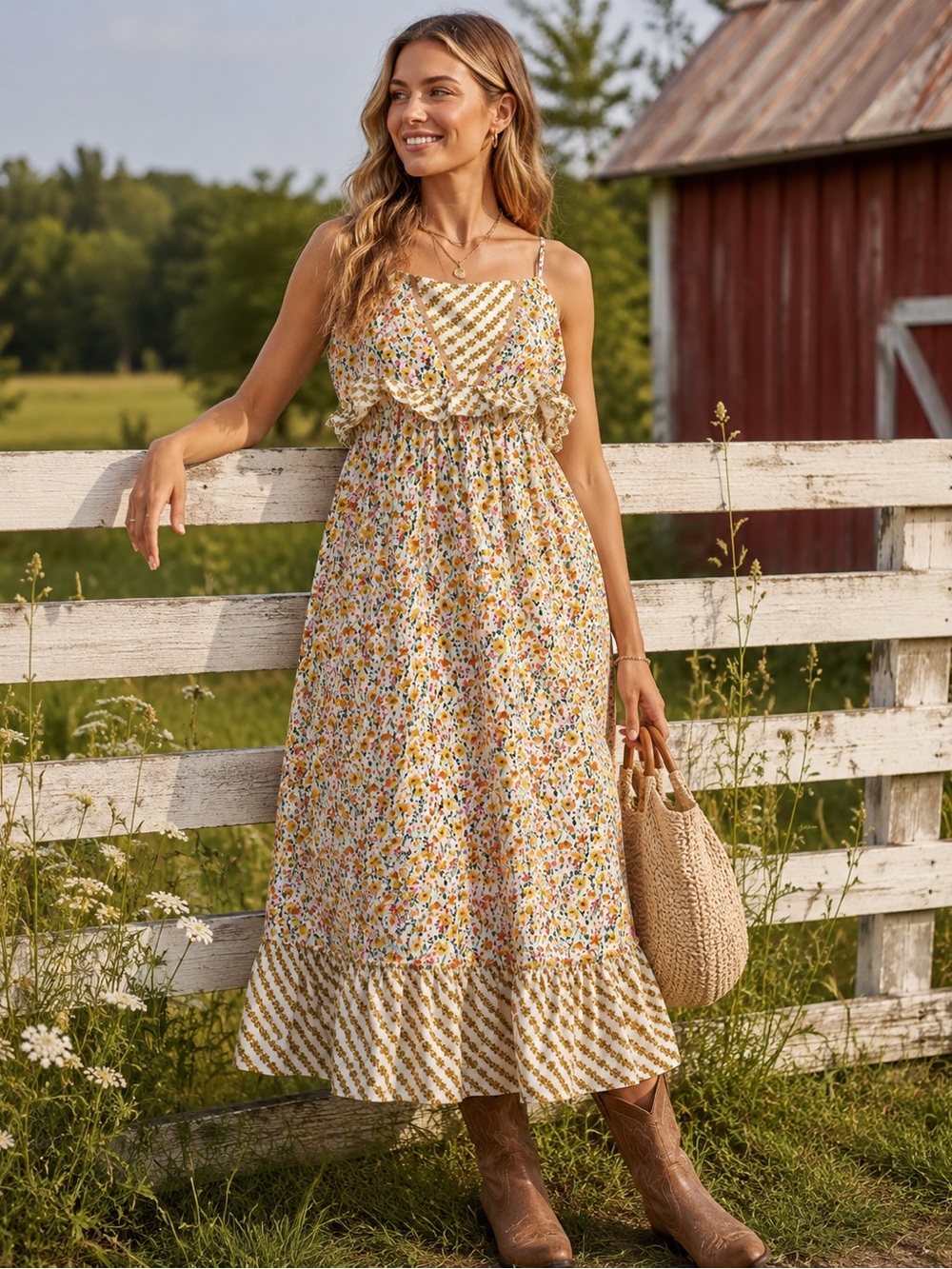 Lost + Wander Floral Smocked Cotton Dress Large Cottagecore Prairie Boho